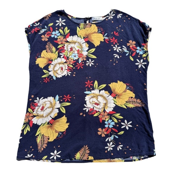 Torary 100% Rayon Navy Blue Floral Print Crepe Blouse Drop Shoulder Size‎ M Boho - Picture 1 of 11